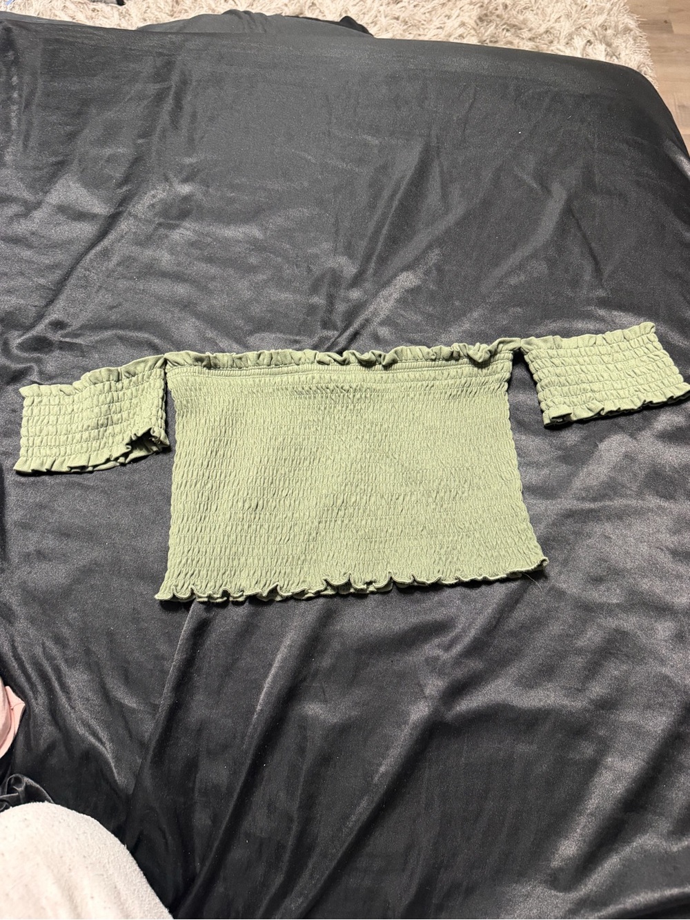 Revamped Olive Green Off-the-Shoulder Smocked Top